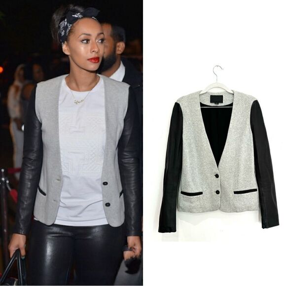 Alexander Wang Lamb Leather Sleeves Grey Jacket - Picture 1 of 9